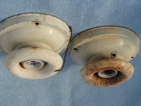 photo of vintage ceiling light fixtures for bare electric bulbs & milk glass industrial shades #4