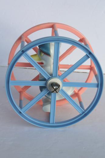 photo of vintage celluloid plastic baby toy, sailor duck spinner wheel rolling push toy #4