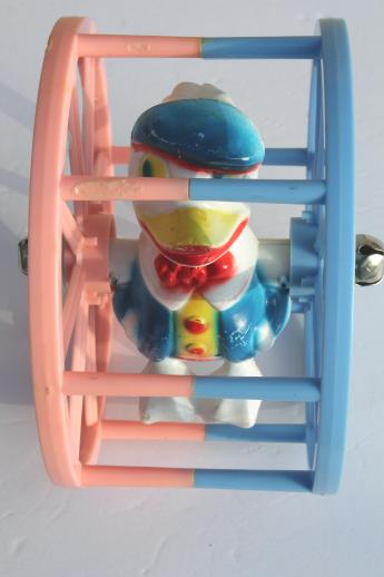 photo of vintage celluloid plastic baby toy, sailor duck spinner wheel rolling push toy #6