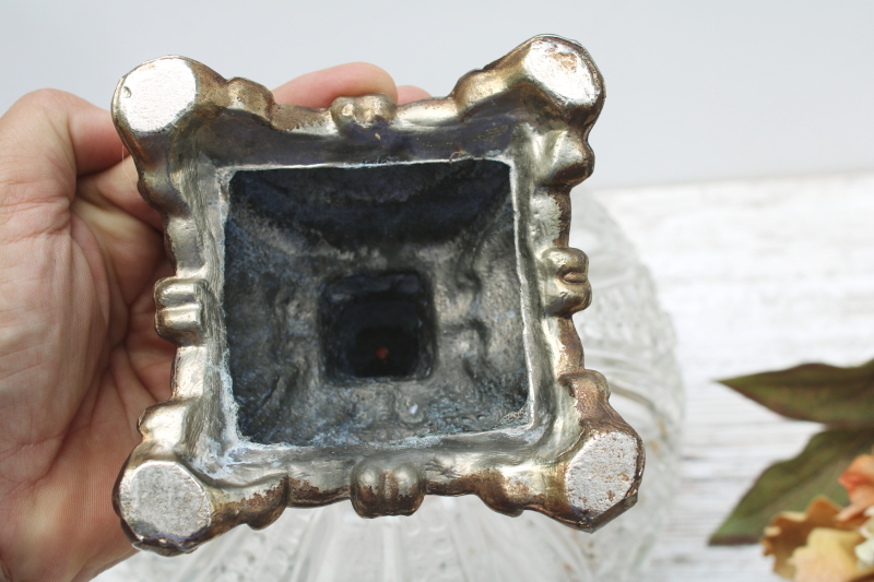 photo of vintage centerpiece crystal clear pressed glass bowl w/ ornate gold metal stand, florentine style  #6