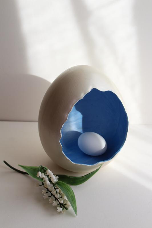 photo of vintage ceramic Easter egg, huge panorama diorama egg for vignette display or candy #2