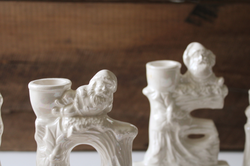 photo of vintage ceramic NOEL letters Christmas candle holders with gnomes or elves, all white luster  #5