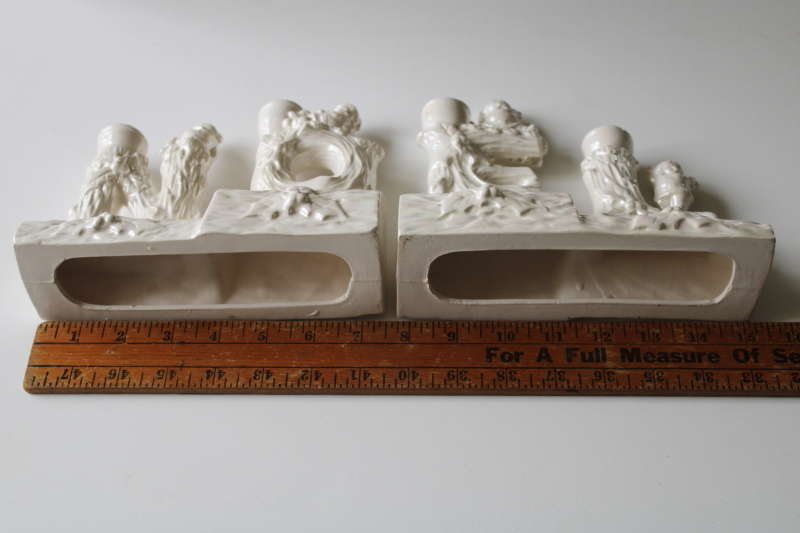 photo of vintage ceramic NOEL letters Christmas candle holders with gnomes or elves, all white luster  #6