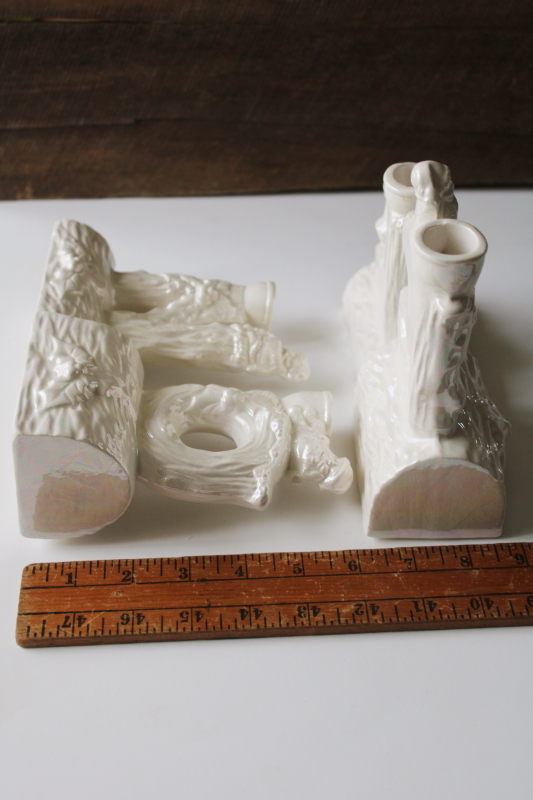 photo of vintage ceramic NOEL letters Christmas candle holders with gnomes or elves, all white luster  #7