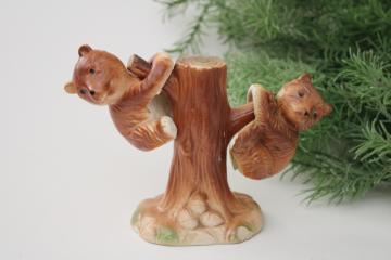 catalog photo of vintage ceramic S&P set figural salt pepper shakers baby bear hanging tree huggers