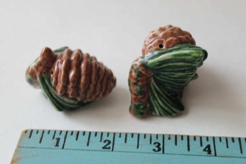 photo of vintage ceramic S&P shakers set, tiny pinecones for Christmas or rustic camp style  #2