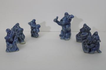 catalog photo of vintage ceramic Scotties, small figurines dogs jazz band, blue glaze Wade whimsy s