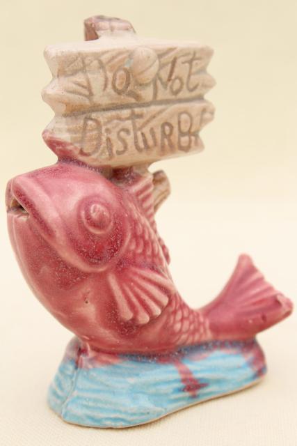 photo of vintage ceramic aquarium fish tank ornament, figurine w/ do not disturb sign #1