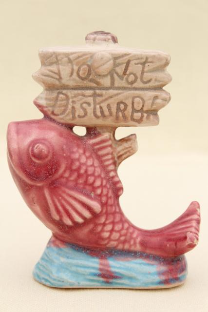 photo of vintage ceramic aquarium fish tank ornament, figurine w/ do not disturb sign #2