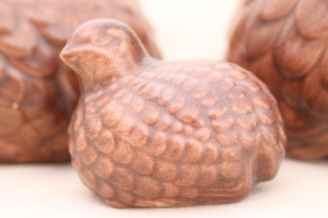 photo of vintage ceramic birds, family of quail figurines in simple rustic modern brown glaze #6