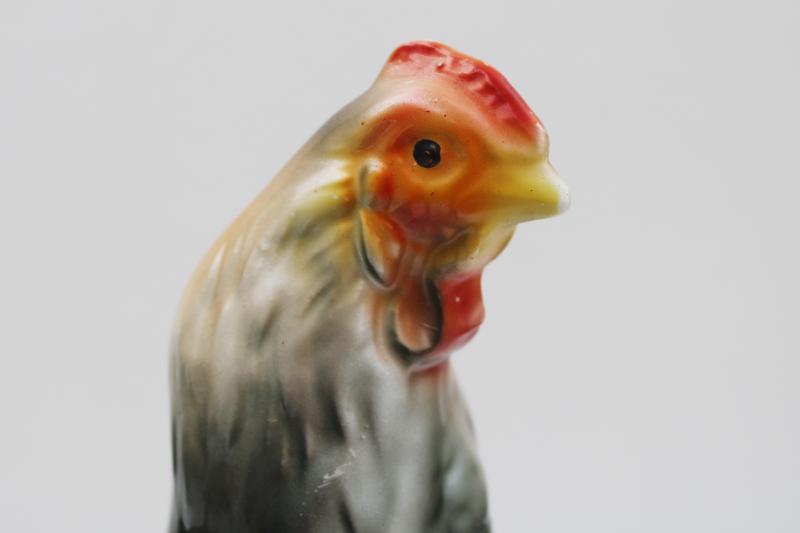 photo of vintage ceramic chicken, tall young rooster figurine, country carnival prize #2