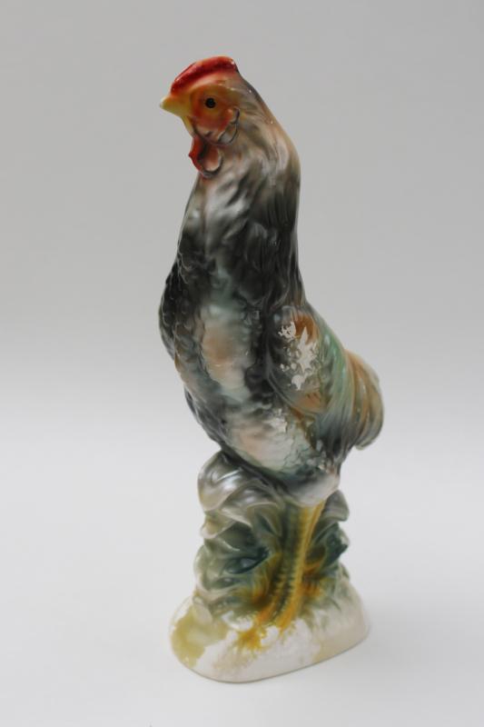 photo of vintage ceramic chicken, tall young rooster figurine, country carnival prize #3