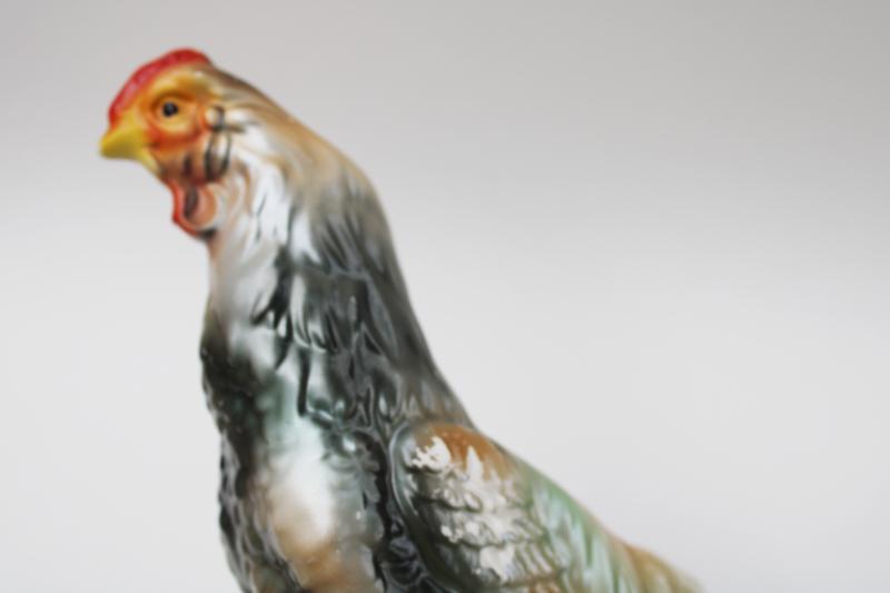 photo of vintage ceramic chicken, tall young rooster figurine, country carnival prize #4