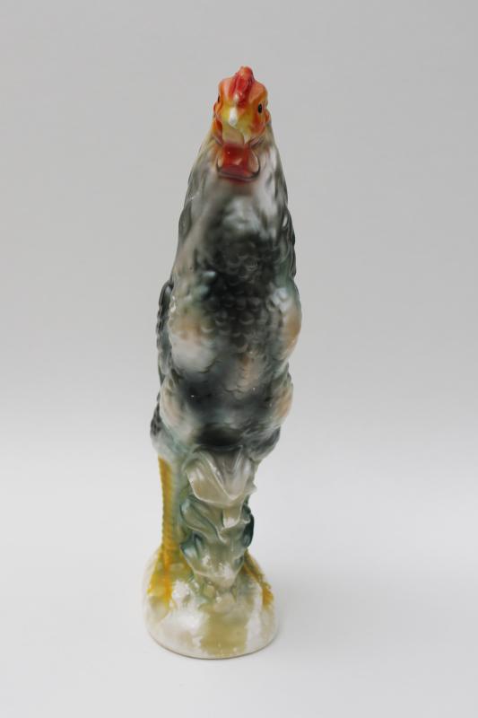 photo of vintage ceramic chicken, tall young rooster figurine, country carnival prize #7