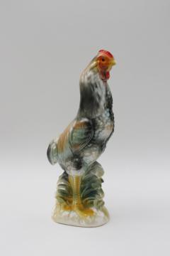 catalog photo of vintage ceramic chicken, tall young rooster figurine, country carnival prize