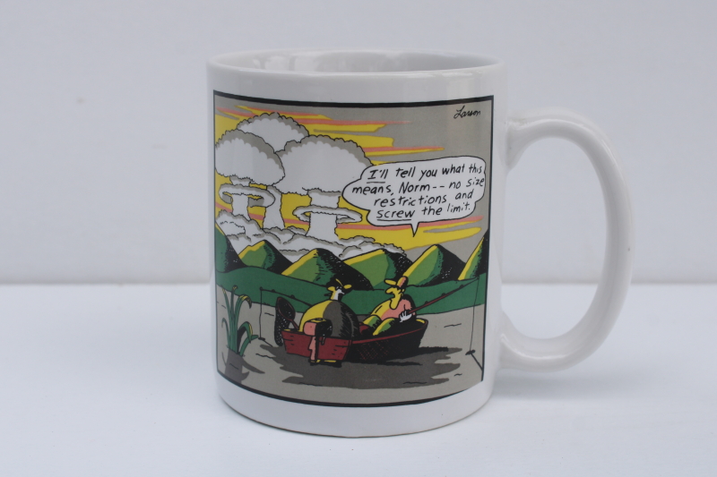 photo of vintage ceramic coffee mug Gary Larson The Far Side comic art, nuclear war mushroom cloud  #1