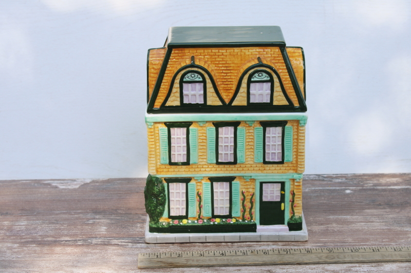 photo of vintage ceramic cookie jar, Victorian house mansard roof Sweet Shop bakery #6