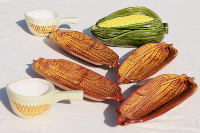 photo of vintage ceramic cornware, ears of corn on the cob dishes, butter dish & pitchers in harvest colors #1