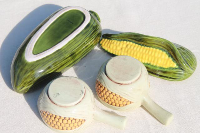 photo of vintage ceramic cornware, ears of corn on the cob dishes, butter dish & pitchers in harvest colors #3