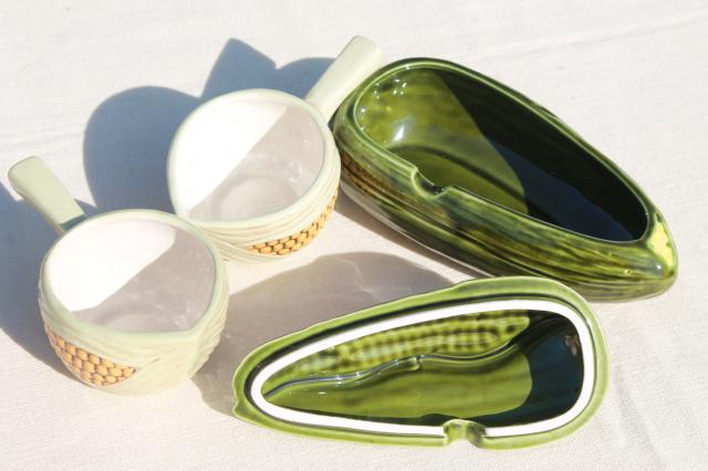 photo of vintage ceramic cornware, ears of corn on the cob dishes, butter dish & pitchers in harvest colors #4