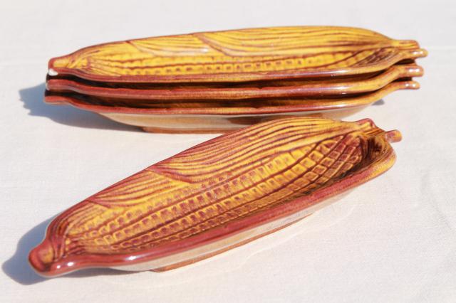 photo of vintage ceramic cornware, ears of corn on the cob dishes, butter dish & pitchers in harvest colors #6