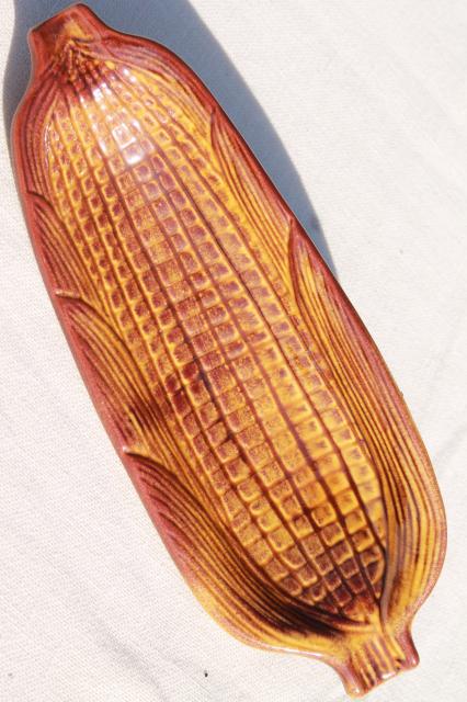 photo of vintage ceramic cornware, ears of corn on the cob dishes, butter dish & pitchers in harvest colors #7