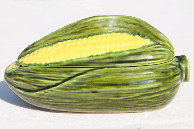 photo of vintage ceramic cornware, ears of corn on the cob dishes, butter dish & pitchers in harvest colors #10