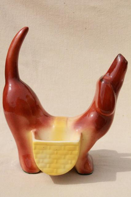 photo of vintage ceramic doxie daschund weiner dog dresser or kitchen caddy, planter or cigarette holder? #2