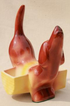 catalog photo of vintage ceramic doxie daschund weiner dog dresser or kitchen caddy, planter or cigarette holder?