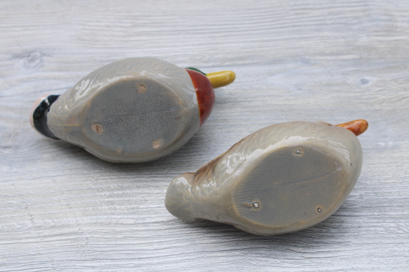 photo of vintage ceramic ducks pair of ashtrays mallard drake and hen, mid century USA pottery, Rosemeade #4