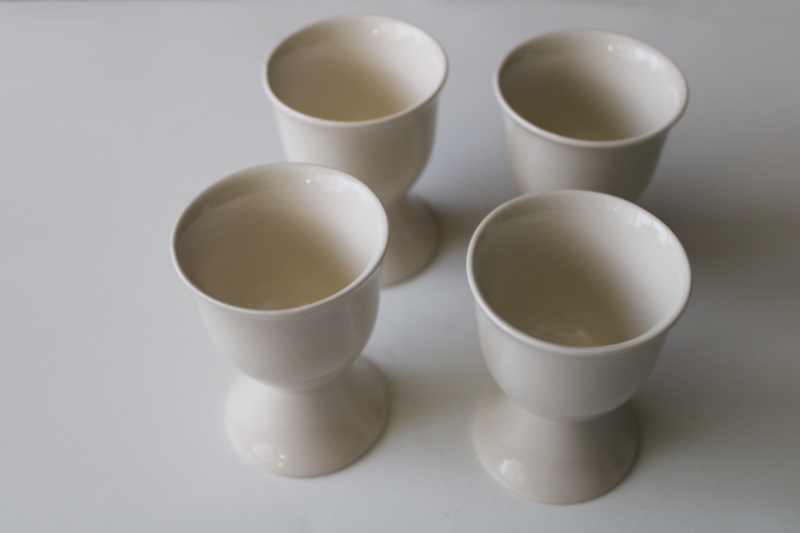 photo of vintage ceramic egg cups set of four, classic ivory white china egg holders #2