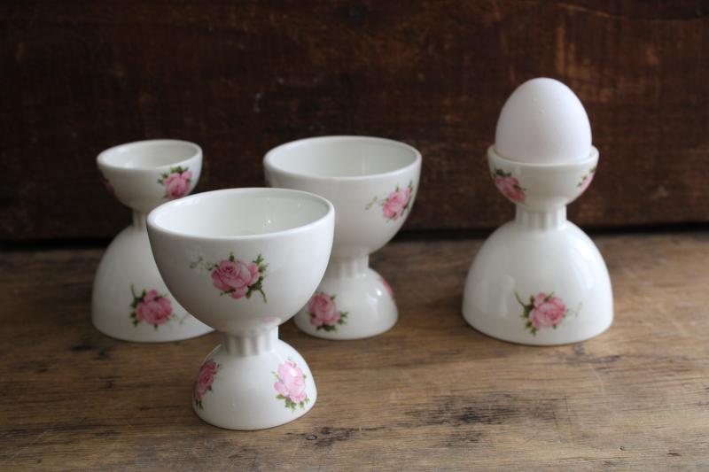 photo of vintage ceramic egg cups, white china w/ pink roses, pretty for Easter! #1