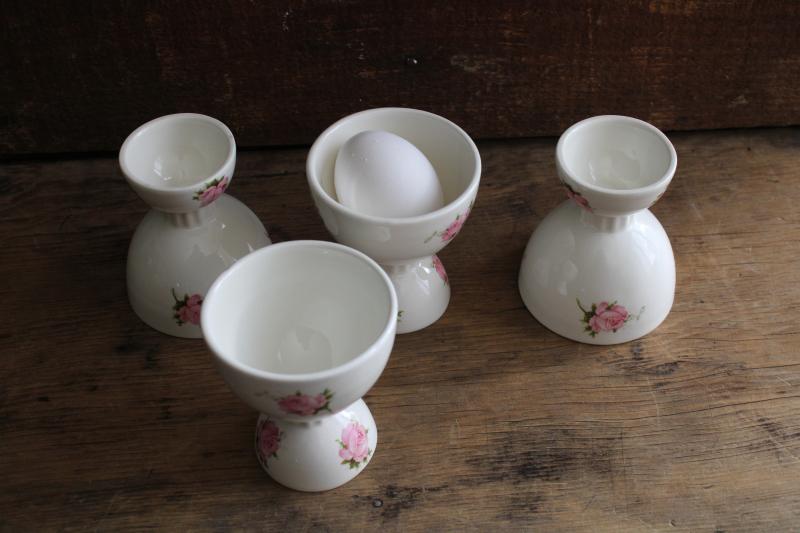 photo of vintage ceramic egg cups, white china w/ pink roses, pretty for Easter! #2