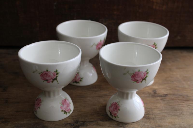 photo of vintage ceramic egg cups, white china w/ pink roses, pretty for Easter! #3