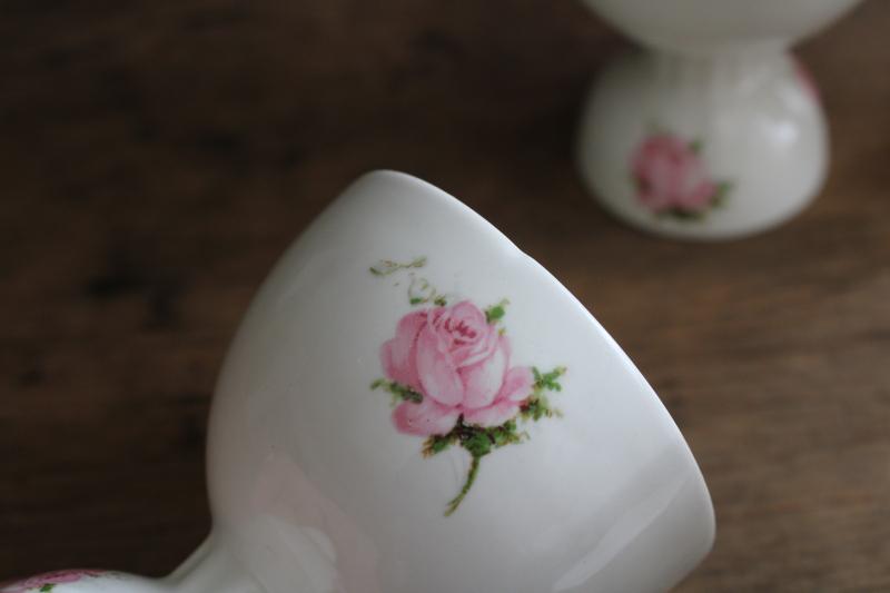 photo of vintage ceramic egg cups, white china w/ pink roses, pretty for Easter! #6