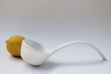 catalog photo of vintage ceramic ladle for soup tureen, classic plain white ironstone china look