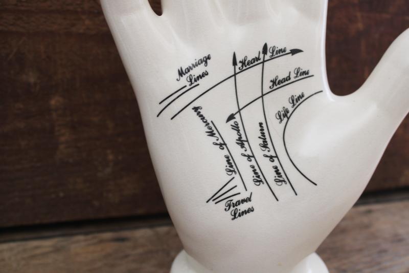 photo of vintage ceramic life size hand form w/ palmistry lines, occult fortune telling  #2