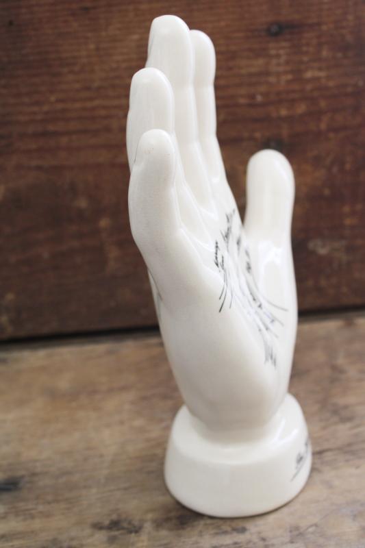 photo of vintage ceramic life size hand form w/ palmistry lines, occult fortune telling  #4