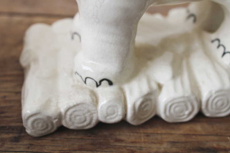 photo of vintage ceramic lucky elephant planter, cream colored pottery w/ crackled crazing  #7
