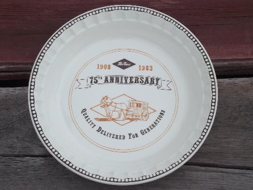 photo of vintage ceramic pie pan, 75 years of McNess old advertising plate #1