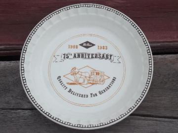 catalog photo of vintage ceramic pie pan, 75 years of McNess old advertising plate