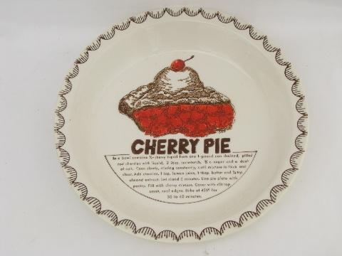 photo of vintage ceramic pie plate w/ Cherry Pie recipe, oven safe pottery #1