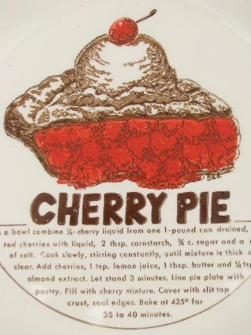 photo of vintage ceramic pie plate w/ Cherry Pie recipe, oven safe pottery #2