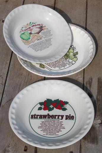 photo of vintage ceramic pie plates, strawberry & apple pie recipe print pie pans #1