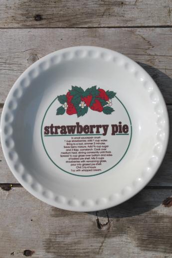 photo of vintage ceramic pie plates, strawberry & apple pie recipe print pie pans #5