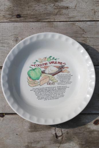 photo of vintage ceramic pie plates, strawberry & apple pie recipe print pie pans #8