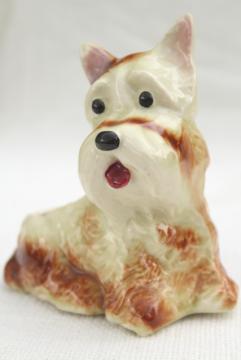 catalog photo of vintage ceramic planter, Scotty terrier dog, shaggy pup 1950s USA pottery