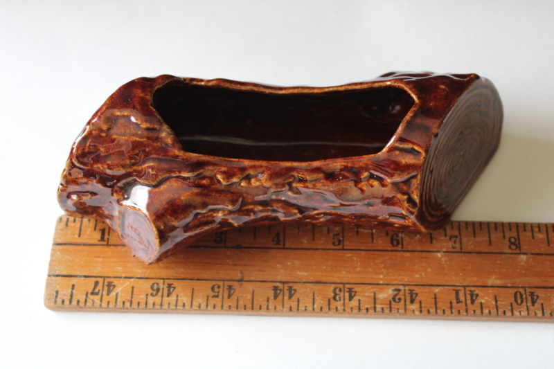 photo of vintage ceramic planter, faux bois log long low shape for tiny plants or fairy garden  #3