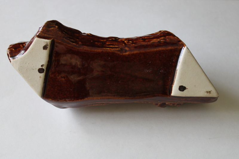 photo of vintage ceramic planter, faux bois log long low shape for tiny plants or fairy garden  #4