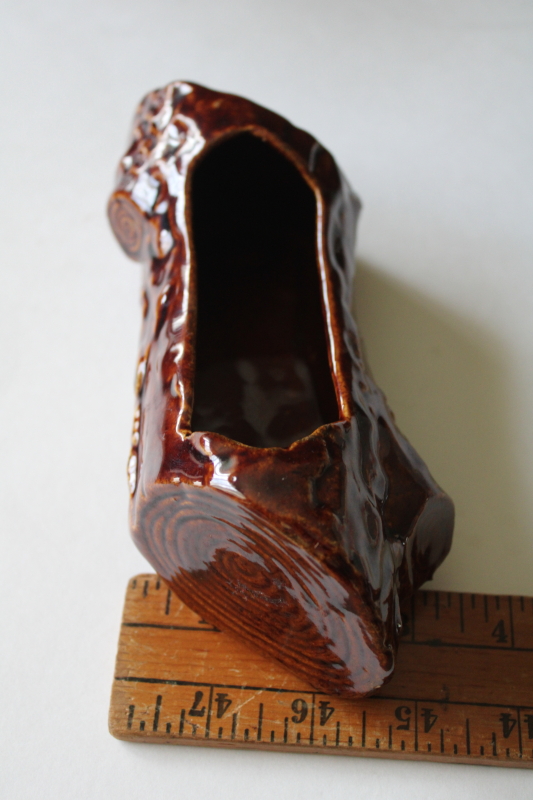 photo of vintage ceramic planter, faux bois log long low shape for tiny plants or fairy garden  #5